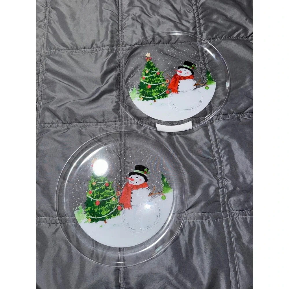 Set of 2 Christmas Snowman Clear Plastic Holiday Serving Plates 11.5 Inch